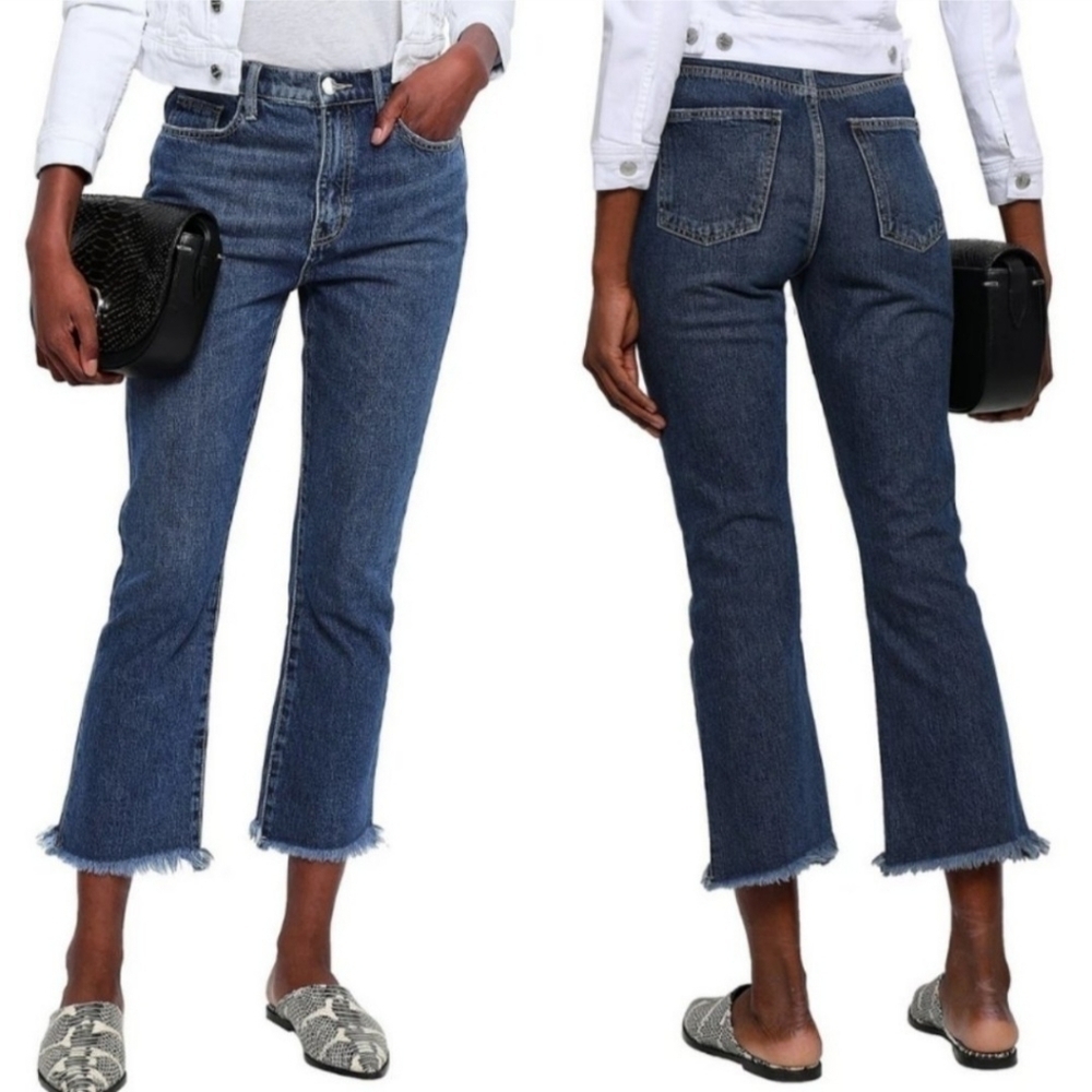 Current/Elliott The High Waist Kick Jean Cropped Denim Women 25 Peacenik Raw Hem
